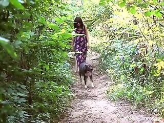 Brunette exposes her moist pussy in the bushes and more