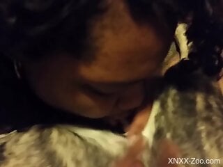 Fine ass ebony woman lets dog sniff that pussy and lick it