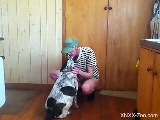 Old man craves the dog's pussy in sexual perversions