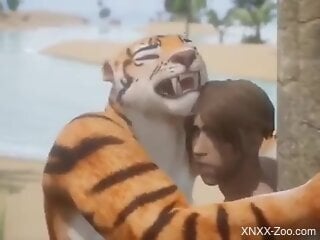 Mythical tiger creature fucks ass in rough animated zoophilia